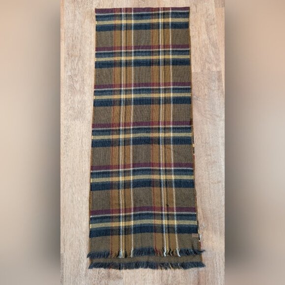 Roots Plaid  Herringbone Scarf in Brown Red  Blue - Picture 4 of 5